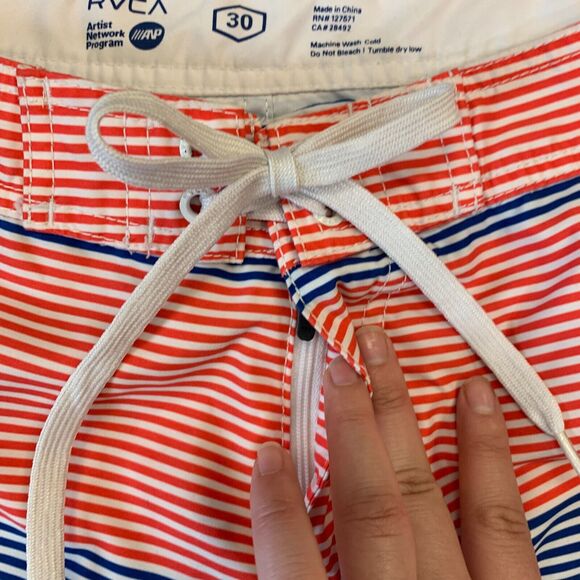 RVCA Board Shorts Mens 30 Red/Blue Striped Quick Dry Drawstring Tie Quick Dry - Picture 8 of 12